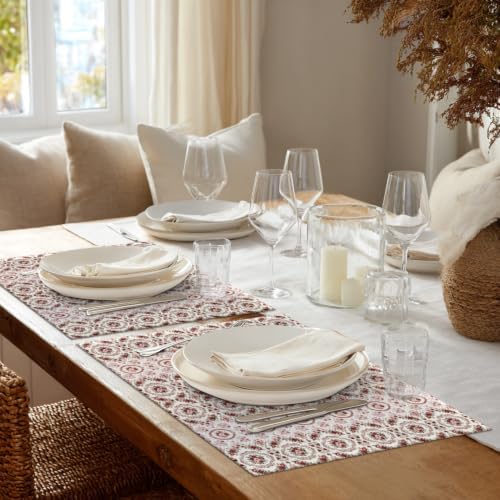 Shrahala Vintage Victorian Floral Set of 4 12 X 18 Inch Linen Placemats, Ornate Rose Scroll Burlap Table Mat Washable Double Layered Heat Insulation for Indoor