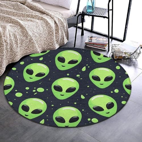 Soft Round Yoga Carpet, Large Home Decor Mat, Non Slip Machine Washable Kitchen Office Circle Rug Alien Green
