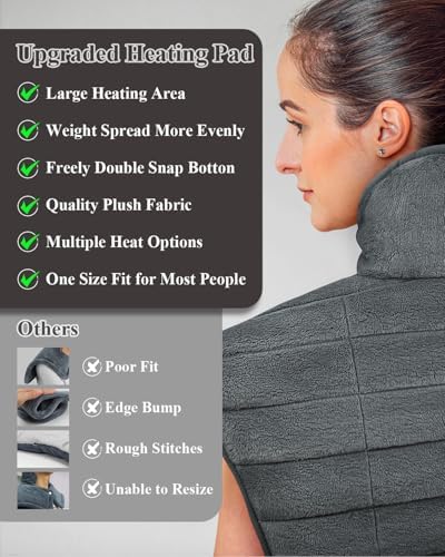 Heating Pad for Neck and Shoulders and Back Weighted,24x23In,Silver Grey