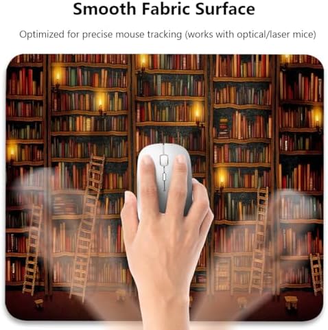 Retro Old Bookshelf Mouse Pad, Vintage Fantasy Grand Library Desk Mat