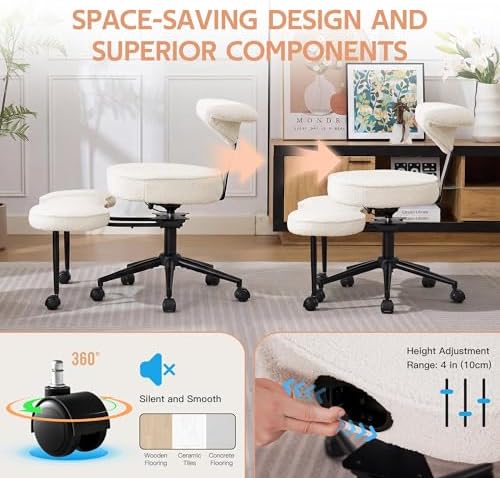 Ergonomic Cross Legged Chair, 360° Swivel Meditation Chair with Wheels - Adjustable Height for ADHD Desk & Yoga, Wide Criss Cross Chair for Home, Beige