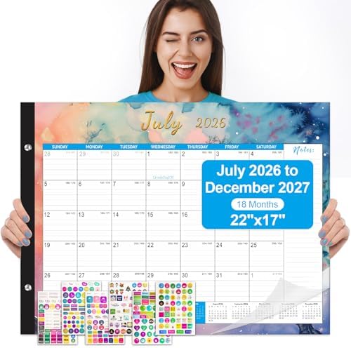Large Desk Calendar 2026-2027,Jul 2026-Dec 2027,Gannyfer 18-Month Calendar