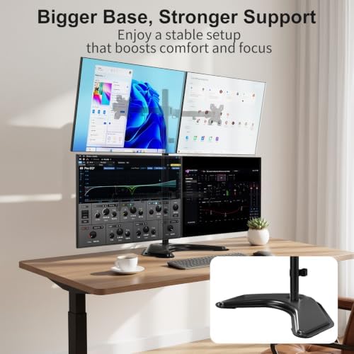 WALI 4 Monitor Stand for 13-27 inch Computer Screens up to 17.6lbs,Adjustable Quad Monitor Mount, Free Standing 4 Monitor Mount Full Motion with Tilt, Rotation, VESA Mount 75/100mm (MF004), Black
