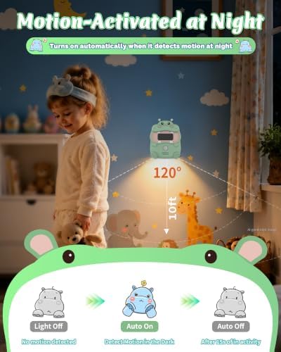 Motion Sensor Night Light for Kids: Cute Hippo Solar Nightlight - No Charge