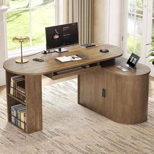HSH L Shaped Office Corner Desk with Storage Cabinet for Home 60 Inch