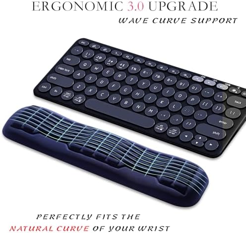 UnivoColors Memory Foam Keyboard Wrist Rest,Latest 3.0 Wave Curve Design,High-Resilience Memory Foam Non-Slip Base,Fits Compact Keyboards,Ideal for Work and Gaming(Navy)