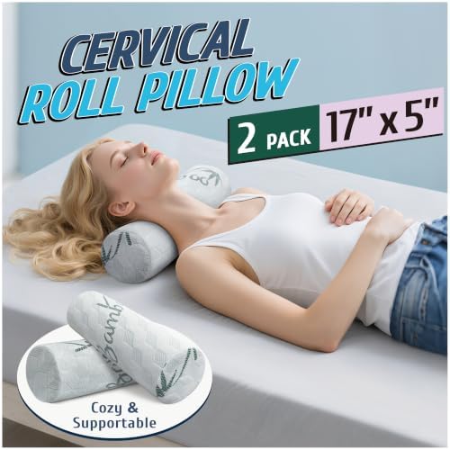 Cervical Roll Pillow, Cylinder Neck Pillow with Removable Washable Cover