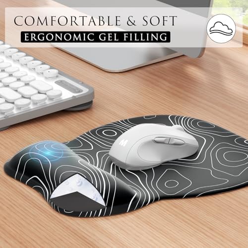 MROCO Ergonomic Mouse Pad Gel Wrist Rest, 9.4 x 8.1 in, Black Topographic