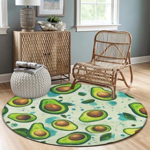 Large Round Area Rug Home Decor Modern Bathroom Rug Kitchen Office Circle Rug for Living Room Sofa Circle Cute Mat Fruits Exotic Avocado Art, 24inch