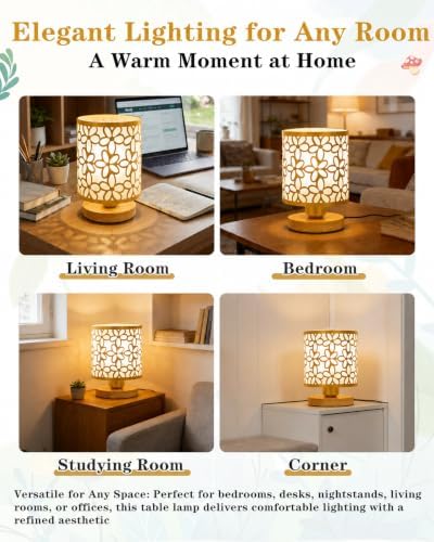 Green Small Table Lamp, LED Cutout Metal Bedside Lamp with 3 Color Temperatures for Office, Living Room, Bedroom, Dorm (Gold)