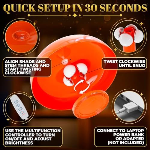 Orange Mushroom Table Lamp for Bedroom; ABS + PVC Build (not Glass)