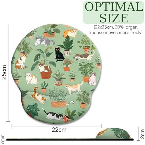 LIMKRIAN Cat Ergonomic Mouse Pad with Wrist Rest, Green Computer Mouse Pad