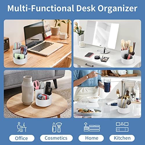 Desk Pencil Pen Holder, 3 Slots 360-Degree Spinning Organizers, Desktop Storage Stationery Supplies, Cute Cup Pot for Office, School, Art Supply, Kids - Gray