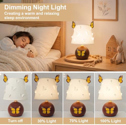 3D Butterfly Lamp, Small Girl Table Lamp with DIY Butterfly Decor (Wood)