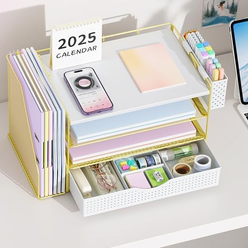 Wood Desk Organizers and Accessories with File Holder & Catalog Racks