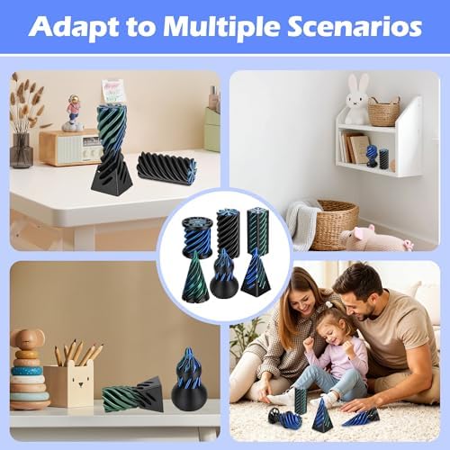6 Pack 3D Printed Spiral Cone Fidget Toys Black Desk Relief Set