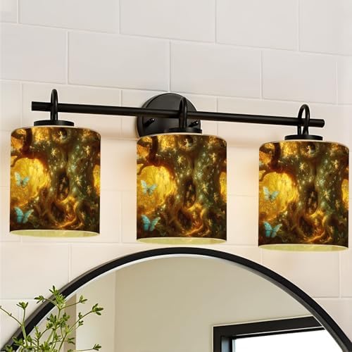 3 Pack Cylinder Glass Lamp Shade Ancient Oak Mystical Runes Arthur Rackham Style Covers with 1-5/8" Fitter Opening Light Fixture Replacement for Table Lamp Bathroom Vanity Light