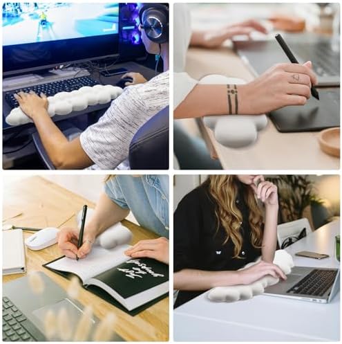 2 PCS Keyboard Cloud Wrist Rest, Memory Foam Keyboard Palm Rest with Non-Slip Base Ergonomic Keyboard Wrist for Pain Relief, Soft Wrist Rest for Office, Computer, Laptop, Gaming Office (White)