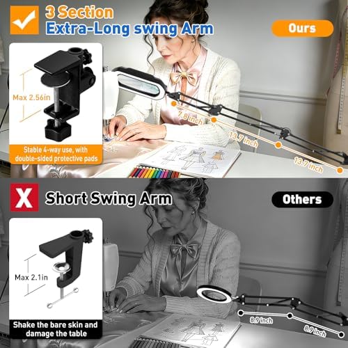 15X 30X Square 3-Section Magnifying Glass with Light and Clamp-White