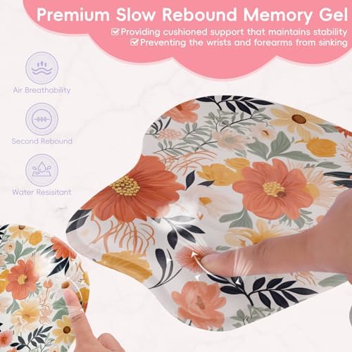 Wrist Support Mouse Pad Anti Slip Rubber Wrist Rest Mousepad 9in X 8in Small Desktop Notebook Mouse Mat for Working and Gaming (M-Orange Floral)