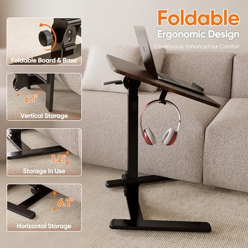 Monomi 25“ Mobile Folding Desk,Pneumatic Sit-Stand Table,No Assembly,Brown