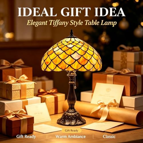 Tiffany Stained Glass Lamp Brown Scales Table Lamp
