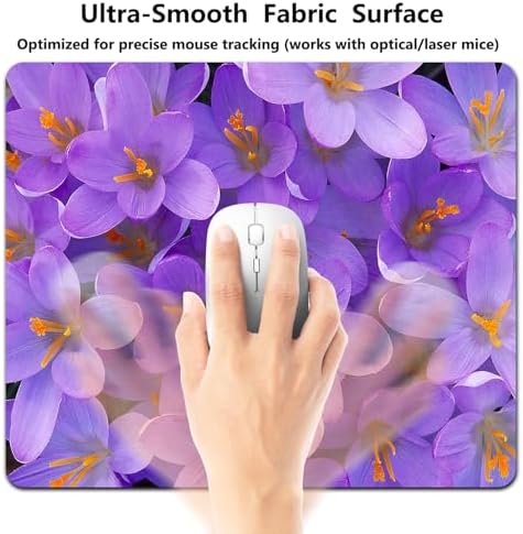 9.5x7.9 Inch Office/Gaming Mouse Pad, Purple Crocus Flowers in Full Bloom Romantic Floral, Cute Anti-Slip Mat for Desk Decor