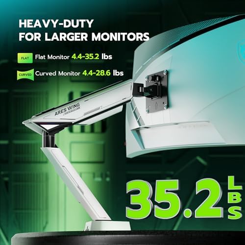 ARES WING RGB Single Monitor Arm Desk Mount for 17-45 inch Monitors, White
