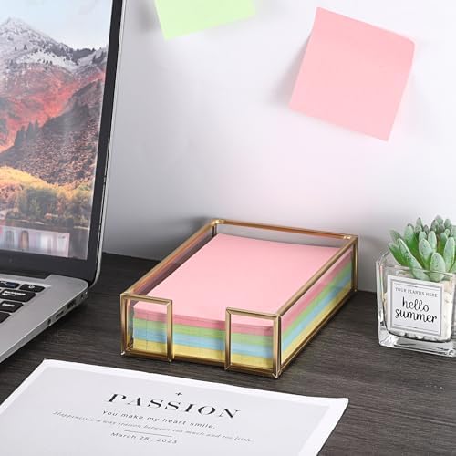 BTSKY Golden Glass Sticky Note Holder for 4x6 Inch Sticky Notes