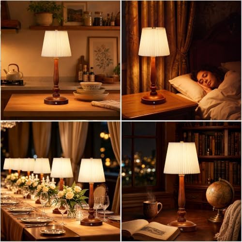 15.5'' Cordless Table Lamp, 5400mAh Rechargeable Small Bedside Lamp, White