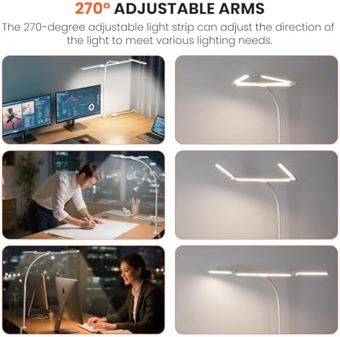 LED Desk Lamp for Office Home, Adjustable 3 Head Desk Light with Adapter