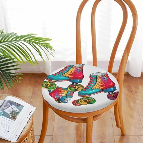Colorful Roller Skates Round Memory Foam Seat Cushion with Removable Polyester Cover, Soft Breathable Slow Rebound Comfort Chair Pad for Dining Office Patio Kitchen and Home Furniture