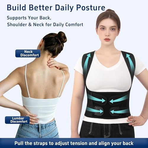 Back Brace Posture Corrector for Women and Men Upgraded Dynamic Traction Correction System Adjustable Shoulder Support Straightener Helps Reduce Upper Lower Back Pain Suitable for Hump Scoliosis Black Small