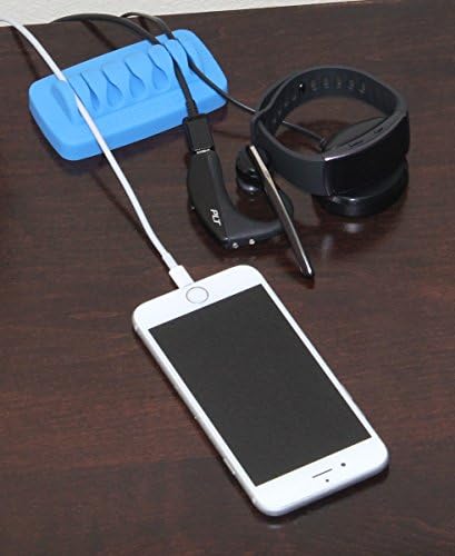Heaviest Cable Organizer on the Market! Compact and Weighted Desktop Cord Holder for Desk and Nightstand, Eco-Friendly Silicone, No Bad Smell, Bundled with 4 Reusable Cable Ties! (Blue)