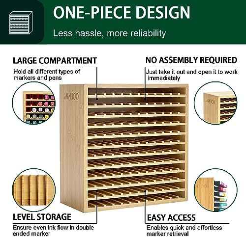 MinBoo Marker Organizer for 144 Markers, Bamboo Art Supply Storage Organizer Rack, Art Markers Pens Colored Pencils Paint Brushes Stationary Organizer Holder for Home Classroom Office Desk Decor