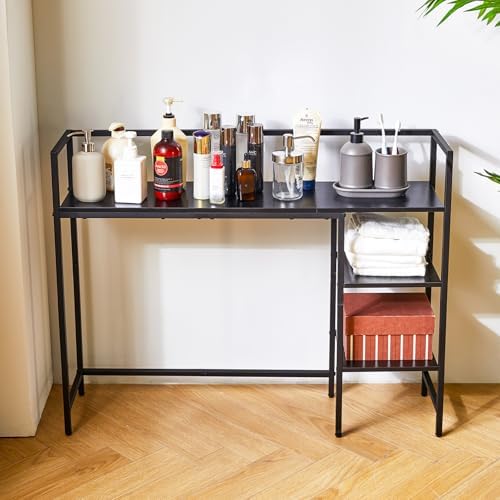 IBUYKE Desk Shelf,Computer Desktop Bookcase,37.8 Inch Multipurpose Wood Desk Hutch Bookshelf for Computer,4 Tier Desk Organizer for Office Home Dormitory,Black TMZ005B