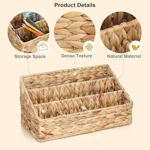 Desk Organizer – Countertop Mail Organizer, Magazine Holder, Boho Decor Water Hyacinth Desk Mail Holder for Home Office, Farmhouse, 12.6" L x 6.7" W x 6.3" H