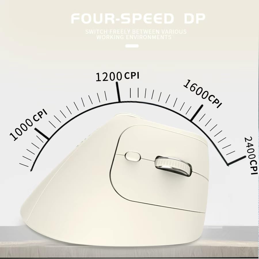 JOMAA Wireless 2.4G & Dual Bluetooth Three-Channel Ergonomic Vertical Mouse Adjustable DPI, Multi-Function Turntable for PC, Laptop, MacBook, Rechargeable (Beiga)