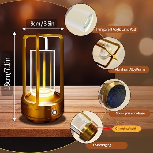 Outdoor Table Lamp, 4000mAh Rechargeable Battery Cordless lamp(Gold)