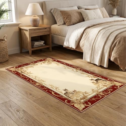 5'x7' Ivory Cat Crimson Motif with Swirls Ultra-Soft Area Rug