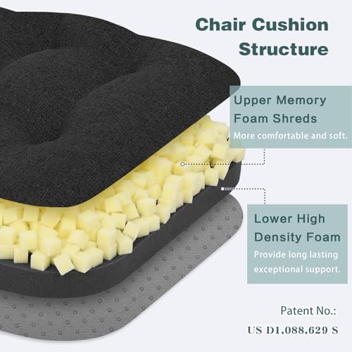 baibu 2-Layer Dining Chair Cushions, 6 Pack, 16.5 x 16.5 x 3.5 in, Black