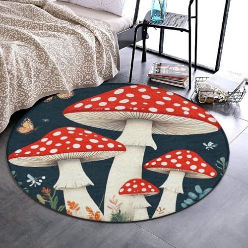 Soft Round Yoga Carpet, Office Chair Decor Round Mat for Carpet and Hardwood Floors Mushroom