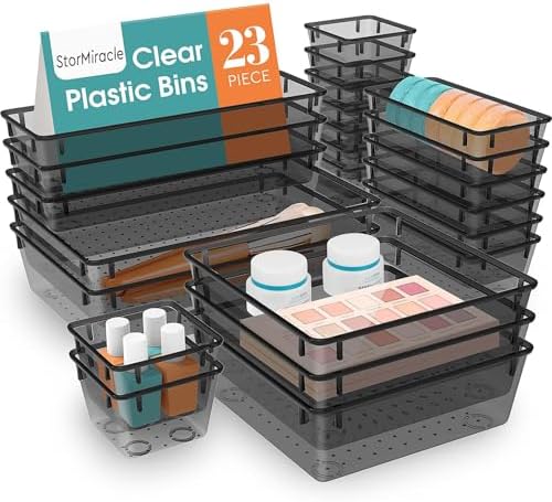 23 PCS Drawer Organizer Set, 5 Size Bathroom and kitchen organizer Trays