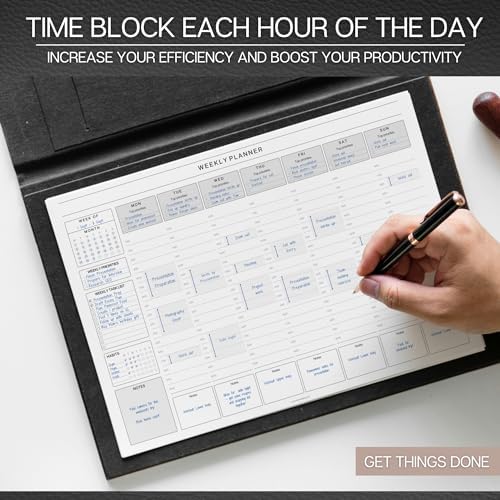 Weekly Hourly Planner Notepad, Daily Planner Desk Pad, Weekly Schedule, To Do List Note Pad, ADHD Planner | 50 Undated Tear Away Sheets | A4 (Mono)