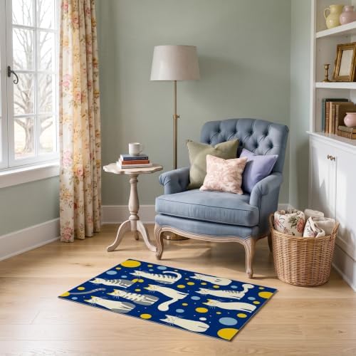 2'x3' Blue Yellow Cat Symphony with Golden Ultra-Soft Accent Mat