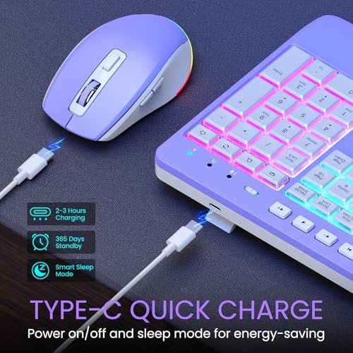 Wireless Keyboard and Mouse Combo- VEILZOR 2.4G Rechargeable Keyboard with Phone Holder, Ergonomic Wrist Rest, 9 RGB Backlit Effects, Silent Keyboard Mouse Set for Windows, Laptop, PC