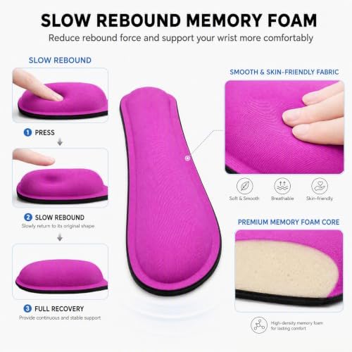 Keyboard Wrist Rest and Mouse Wrist Rest Set - Ergonomic Memory Foam Wrist Cushion - for Wrist Support on Computer, Laptop, Office, Playing Games, Typing Relieves Wrist Pain Rose Red