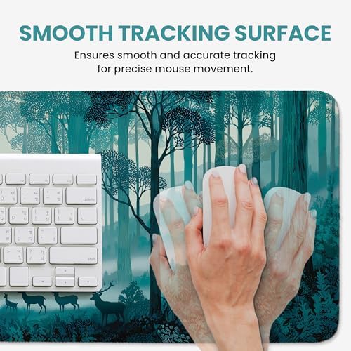 Aesthetic Desk Mat, Cute Deer Forest Desk Pad Protector for Work & Decor, 35.4" x 15.7", Pretty Non-Slip Extended Mouse Pad for Office or Home
