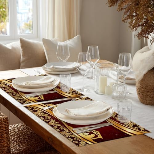 Shrahala Christian Christmas Golden Floral Set Of 4 12 X 18 Inch Linen Placemats , Christmas Wise Men Golden Star Bethlehem Burlap Table Mat Washable Double Layered Heat Insulation For Indoor/Outdoor