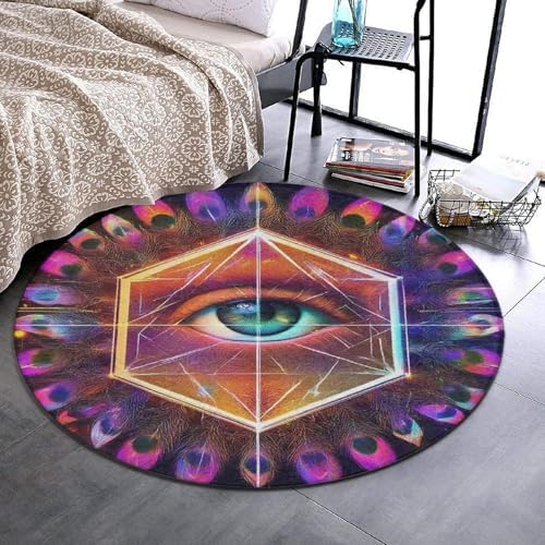 Home Decor Non Slip Kitchen Office Circle Rug, Machine Washable Modern Round Area Rug, Room Sofa Yoga Soft Round Carpet Colorful Tattoo Trippy Acid Eye, 36inch